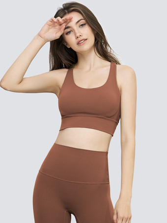 ブロンズカラーヨガブラ ジュエルネック ナイロン ノースリーブ テニストップ 女性用