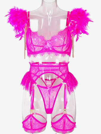 Lingerie Soutiens-Gorge Sous-Vêtement Pour Femme Rose 3 Pièces