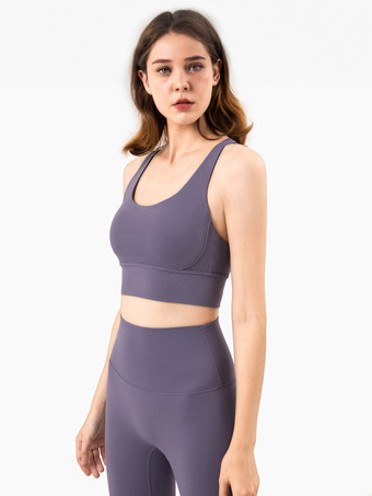 パープル ヨガブラ ジュエルネック ナイロン ノースリーブ テニストップ 女性用