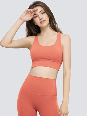 コーラルレッドヨガブラ ジュエルネック ナイロン ノースリーブ テニストップ 女性用