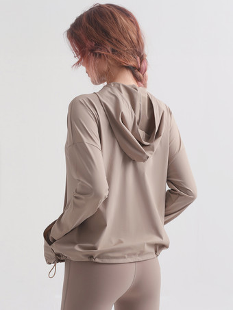 カーキ スポーツ アウター フード付き長袖 日焼け止め アクティブウェア