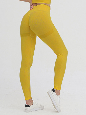 イエロー女性用ヨガレギンスライクラスパンデックスカラーブロックランニングパンツ