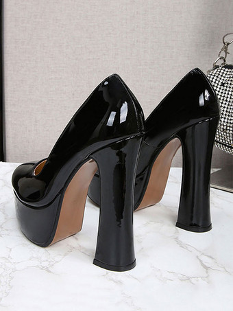 レディース プラットフォームヒール チャンキーハイヒールパンプス
