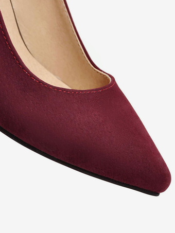 パンプス ポインテッドトゥ ミッドローヒールシューズ チャンキーヒール 7cm ワインレッド シューズ マイクロスエード クリスクロス 無地 調整可能なストラップ レトロシューズ アウトドア レディース靴