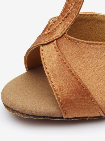 ラテンシューズ　ダンスシューズ　絹織物　オープントゥ　T-タイプのバンデージ　女性用　スティレットヒール　シック＆モダン　