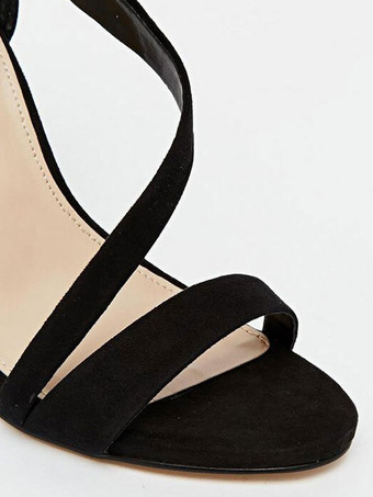 ハイーヒール　サンダル　レディースシューズ　ブラック　オープントゥ　ストラピー　アンクルストラップ　サンダルシューズ