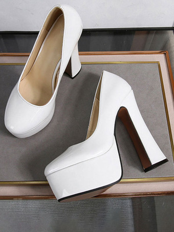 レディース プラットフォームヒール チャンキーハイヒールパンプス