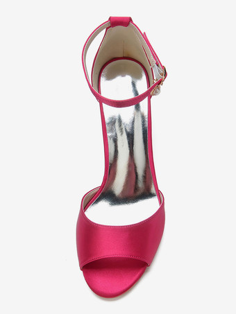 女性のかかと子犬のかかとオープントゥサテンホワイトアンクルストラップかかと