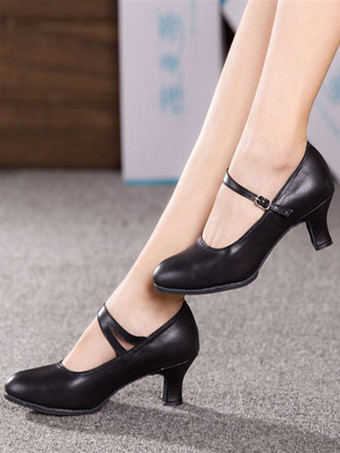 ラテンシューズ　フレアーヒール　アーモンドトゥ　牛革　シンプル　ソフトソール　女性用　