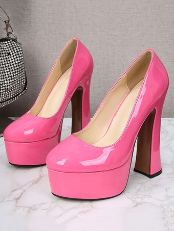 レディース プラットフォームヒール チャンキーハイヒールパンプス
