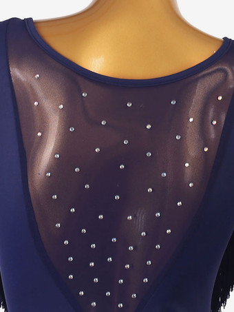 ラテンダンスコスチュームブルーレディースラインストーンボディコンセクシーポリエステルドレスダンスウェア