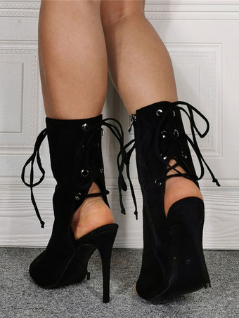 ブラウン サンダル ブーティ ハイヒール ピープトウ US 4-US13 レースアップ ヌバック アンクルブーツ レディース