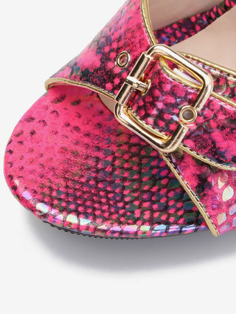 Women Python Stiletto Heel Mule Sandals with Buckle