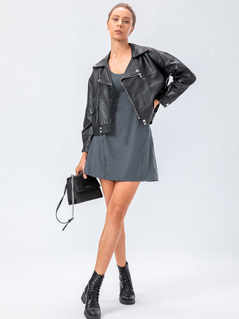 スレートグレー 女性用テニスストラップドレスジュエルネックバックレスアクティブウェア