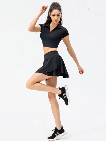 ブラック テニス スポーツ セット 半袖 レディース ランニング アクティブウェア