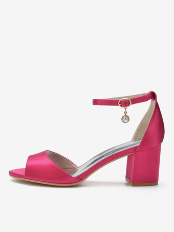 女性のかかと子犬のかかとオープントゥサテンホワイトアンクルストラップかかと