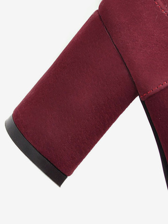 パンプス ポインテッドトゥ ミッドローヒールシューズ チャンキーヒール 7cm ワインレッド シューズ マイクロスエード クリスクロス 無地 調整可能なストラップ レトロシューズ アウトドア レディース靴