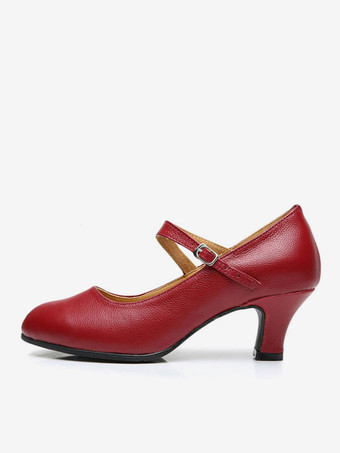 ラテンシューズ　フレアーヒール　アーモンドトゥ　牛革　シンプル　ソフトソール　女性用　