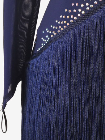 ラテンダンスコスチュームブルーレディースラインストーンボディコンセクシーポリエステルドレスダンスウェア