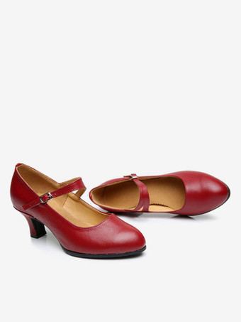 ラテンシューズ　フレアーヒール　アーモンドトゥ　牛革　シンプル　ソフトソール　女性用　