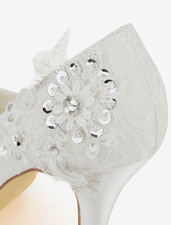 レース　ウェディングシューズ　アイボリー　レース　ピープトウ　ハイヒール　ブライダルシューズ