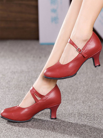 ラテンシューズ　フレアーヒール　アーモンドトゥ　牛革　シンプル　ソフトソール　女性用　