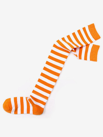 オレンジサルーンガールストッキングストライプニーハイソックスサッカーガールハロウィンコスチュームアクセサリー