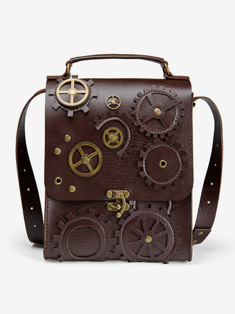 Steampunk Lolita Bag Deep Brown PU Leder Metalldetails Umhängetasche Gothic Lolita Accessoires