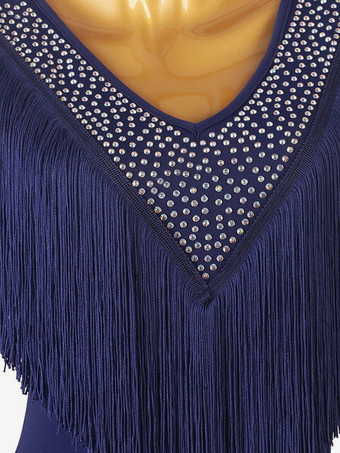 ラテンダンスコスチュームブルーレディースラインストーンボディコンセクシーポリエステルドレスダンスウェア