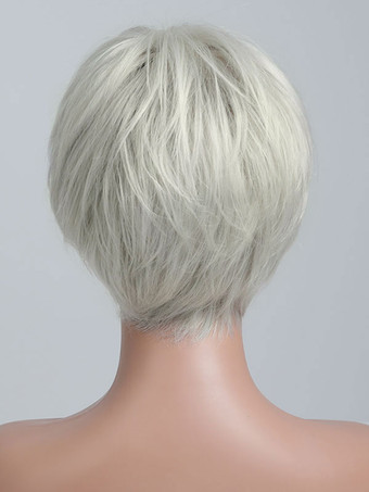 女性のための人間の髪の毛のかつらシルバーレーヨンシックな短いかつら