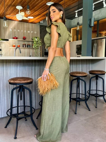 ブルージュエルネックノースリーブカットアウトレイヤードワイドサマーワンピース衣装