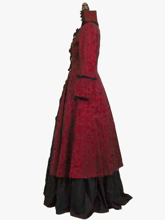 バーガンディ レトロ チューダー ドレス フリル フローラル プリント ドレス レディース レトロ チュニック コスチューム