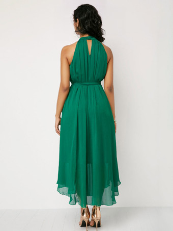 不規則なドレス ホルター ノースリーブ ベルト付き プロム用ミディドレス ソリッドカラー