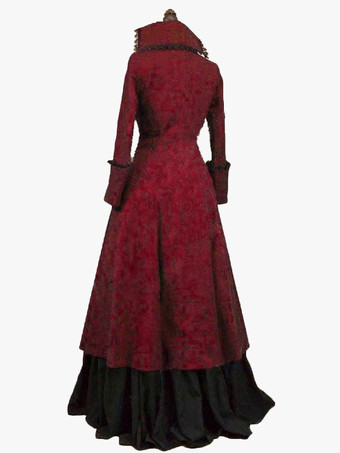 バーガンディ レトロ チューダー ドレス フリル フローラル プリント ドレス レディース レトロ チュニック コスチューム