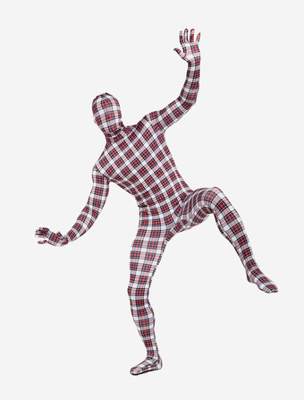 パターニング全身タイツ 全身タイツ，レッド　ユニセックス　大人用　格子縞　開口部のない全身タイツ　変装コスチューム　カラーブロック　 ハロウィン