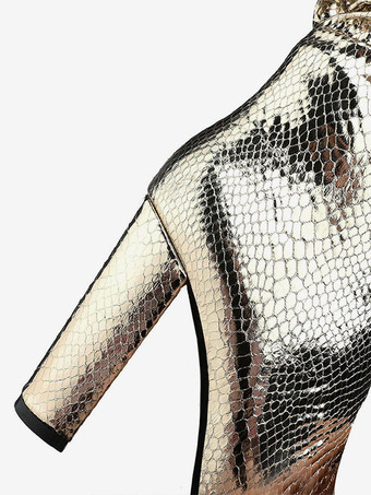 レディース スラウチ スネークスキン チャンキーヒール ブライト レザー ニーハイ ブーツ ブロンド