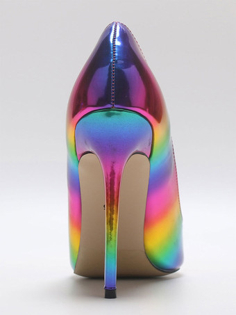 ハイヒール ポインテッドトゥ パンプス PU パープル 10cm ピンヒール カラーブロック シューズ ハイヒールシューズ レディース靴 結婚式 二次会 通勤用 仕事 キャバ 卒園式 卒園式