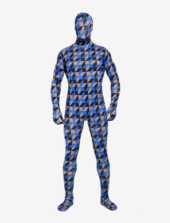 パターニング全身タイツ 全身タイツ，ユニセックス　大人用　開口部のない全身タイツ　変装コスチューム　カラーブロック　格子縞　　 ハロウィン