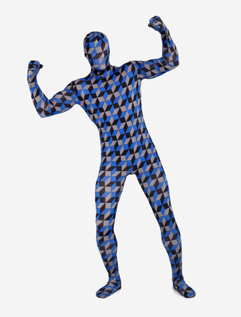 パターニング全身タイツ 全身タイツ，ユニセックス　大人用　開口部のない全身タイツ　変装コスチューム　カラーブロック　格子縞　　 ハロウィン