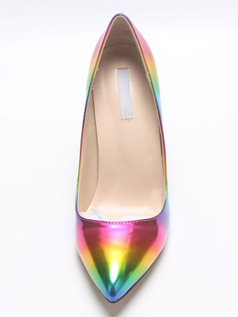 ハイヒール ポインテッドトゥ パンプス PU パープル 10cm ピンヒール カラーブロック シューズ ハイヒールシューズ レディース靴 結婚式 二次会 通勤用 仕事 キャバ 卒園式 卒園式