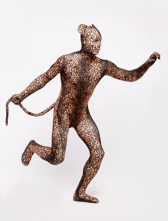 アニマル全身タイツ 全身タイツ，大人用　尾付き　ヒョウ　仮装コスチューム　動物全身タイツ　目と口が開いている全身タイツ ハロウィン