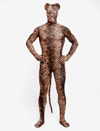 アニマル全身タイツ 全身タイツ，大人用　尾付き　ヒョウ　仮装コスチューム　動物全身タイツ　目と口が開いている全身タイツ ハロウィン