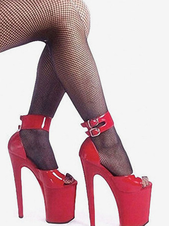 Red Sexy Schuhe 2025 Plateau Heels Offene spitze Pfennigabsatz Knöchelriemen Sandalen Frauen Stripper Schuhe