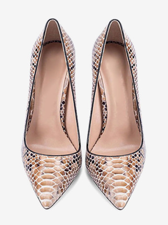 ハイヒール ポインテッドトゥ パンプス パイソン柄 ピンヒール PU 12cm ヘビ柄 シューズ プラスサイズシューズ スリップオン 結婚式 二次会 通勤用 仕事 キャバ 卒園式 卒園式 レディース靴