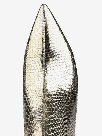 レディース スラウチ スネークスキン チャンキーヒール ブライト レザー ニーハイ ブーツ ブロンド