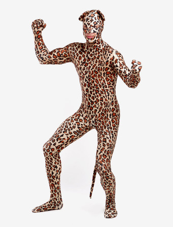 アニマル全身タイツ アニマルゼンタイ　ライクラ・スパンデックス　ブラウン　ユニセックス　目出し　ヒョウ　ヒョウ柄　大人用　 ハロウィン