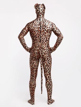 アニマル全身タイツ アニマルゼンタイ　ライクラ・スパンデックス　ブラウン　ユニセックス　目出し　ヒョウ　ヒョウ柄　大人用　 ハロウィン