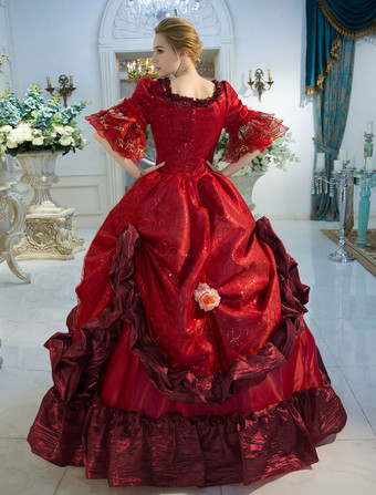 プリンセス 女性用 貴族ドレス 中世 ドレス レッド 半袖 ポリエステル 祝日 ドレス バロック風 中世 ドレス・貴族ドレス ヨーロッパ 宮廷風 レトロ バーガンディ