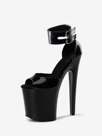 SchwarzRed Sexy Schuhe 2025 Plateau Heels Offene spitze Pfennigabsatz Knöchelriemen Sandalen Frauen Stripper Schuhe