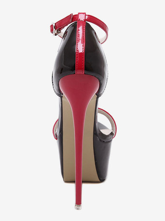 レッドプラットフォームサンダルシューズ　2025　オープントゥ　スカイハイ　アンクルストラップ　ハイヒールサンダル